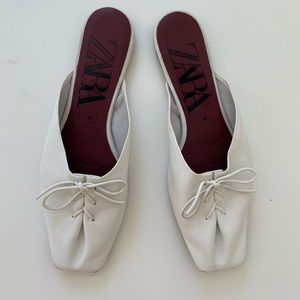 Zara square toe white leather mules